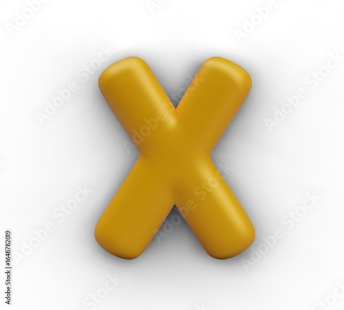 Festive letter X in 3D cartoon style. Golden decorative text element. Template for creating titles, names, initials, logos. Isolated vector model. Shiny figure