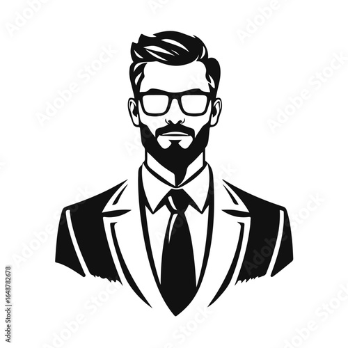 Man icon, businessman avatar vector, office worker icon, hipster face design, graphic male portrait, businessman avatar, bearded man, office worker, hipster face, male portrait
