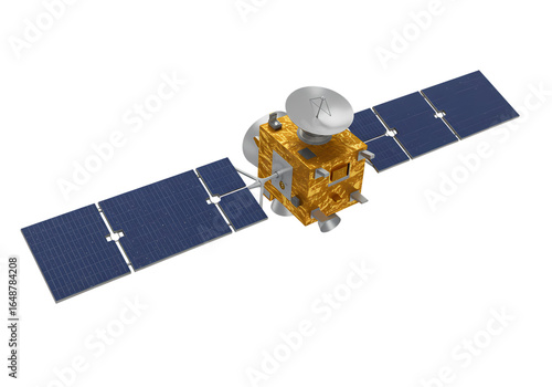 Satellite in Space: Detailed 3D Render of a Communication Satellite isolated on transparent background
