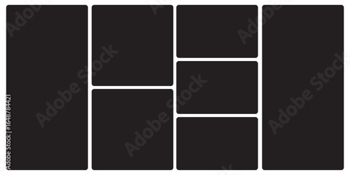 Template photo collage 7 pictures empty style black color, moodboard, album vector