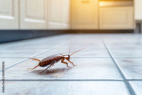 cockroach scurrying across kitchen floor
