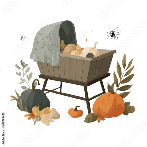 Halloween Cracked Baby Cradle isolated in White background, silhouette Set, Halloween theme, Vector illustration