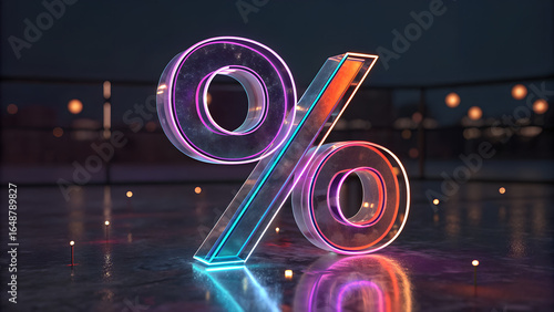 Neon Glowing Percentage Symbol for Finance and Discounts