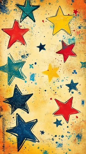 Colorful stars on a textured background