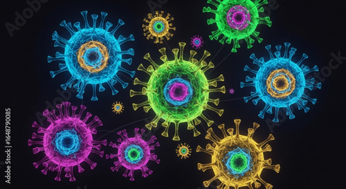 Colorful coronavirus covid infectious disease pandemic medical science health research illustration background