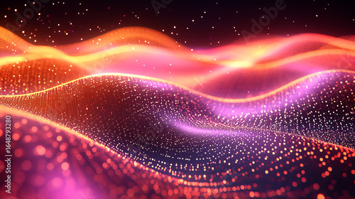 Abstract wavy digital art with glowing particles