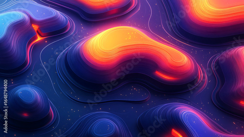 Abstract landscape of vibrant, layered forms