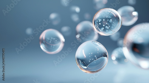 Wallpaper Mural Elegant abstract bubbles and transparent liquid droplets floating in a modern minimalistic background with vibrant blue tones and artistic design elements Torontodigital.ca