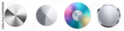 Metal Circle Collection. Brushed Steel Texture Realistic Buttons