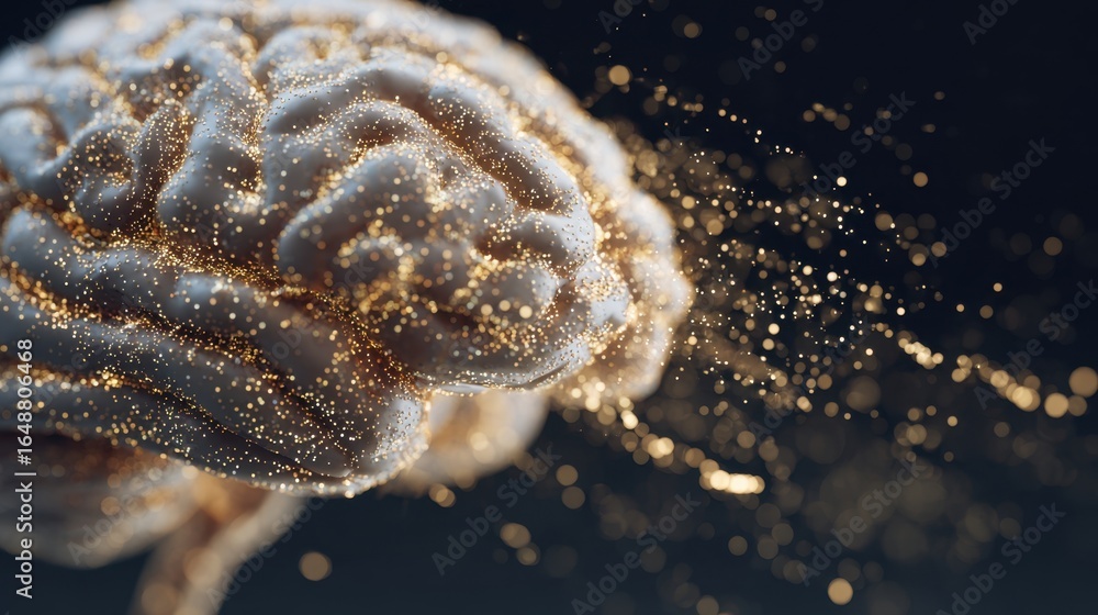 Fototapeta premium A human brain with particles exploding from it, representing mental overload or stress.