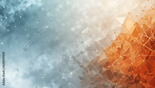 Dynamic abstract network of glowing connections and geometric shapes with orange and blue hues