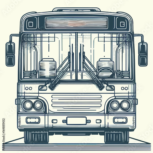 Public transport bus illustration with detailed front view in a minimalistic design
