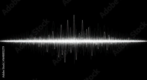 White light waveform or sound wave representation against a black background.