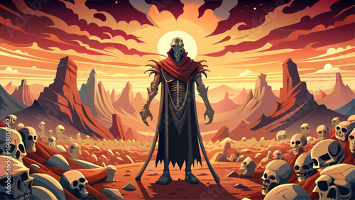 Ezekiel stands in a valley filled with dry bones, watching as they miraculously come together, covered in flesh beneath a glowing sky, the atmosphere infused with divine awe.