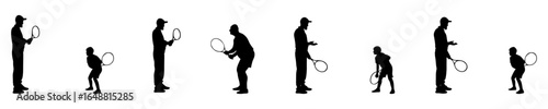 Tennis Player Silhouette Evolution with Racket – Black Sports Vector Icon Set
