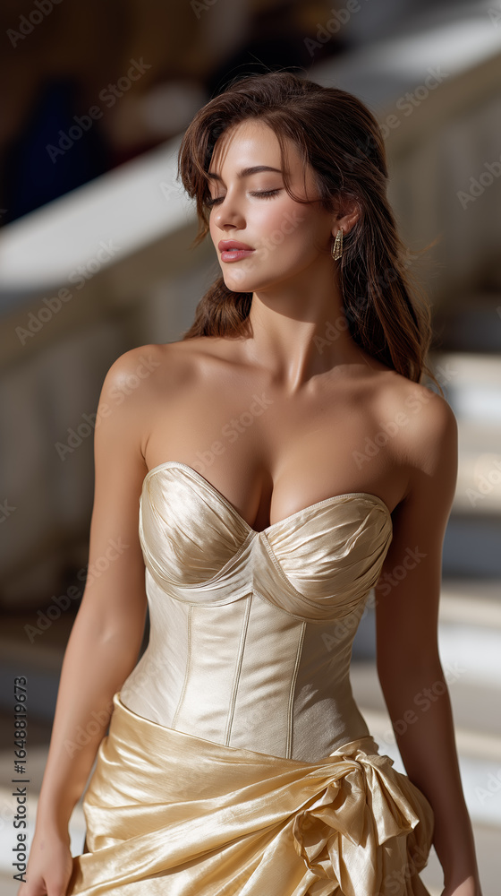 Fototapeta premium Strapless ivory corset dress classic interior