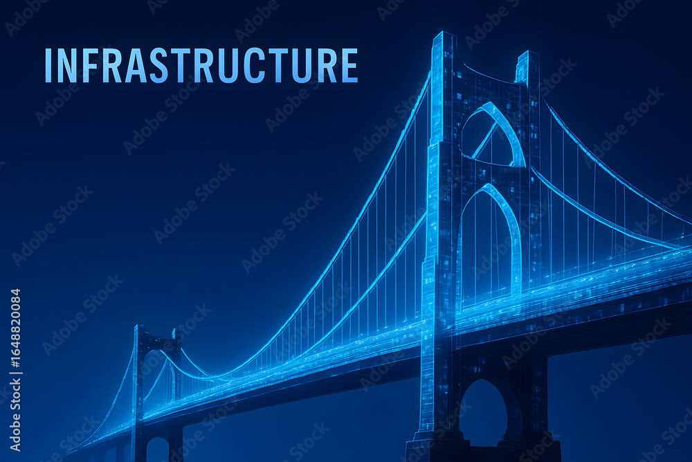 Obraz premium Digital Bridge Connection Between Networks for Technology Integration