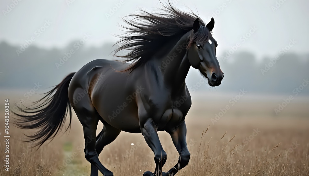 Fototapeta premium The Fierce Winds Whisper to the Brave Black Stallion