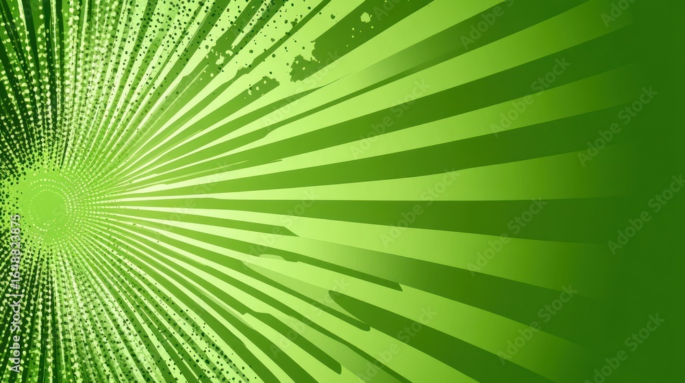 Obraz premium Radiant Green Sunburst with Grunge Splatter and Halftone Dots