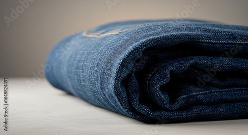 Folded blue denim jeans displayed on a flat surface beautifully