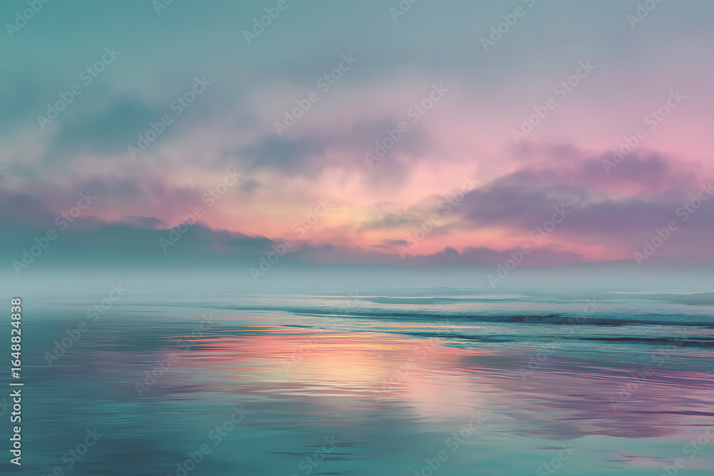 Obraz premium Beautiful seascape sunset ocean water reflection sky clouds nature landscape wallpaper background aesthetic scene
