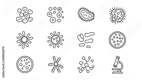 Collection of hand drawn microorganism and bacteria icons