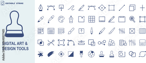 Digital Art and Design Tools Icon Set for Creative Software, UI Interfaces, and Graphic Editing Platforms