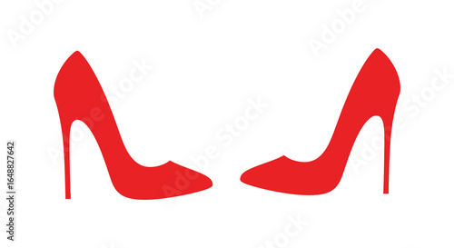 Pair of Red High Heel Shoes Silhouette on a White Background