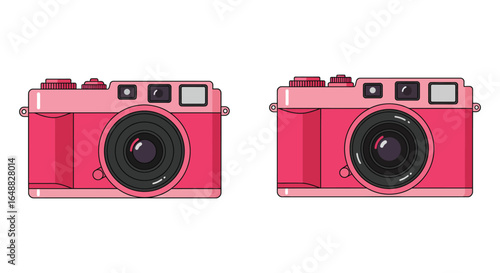 Two Pink Vintage Cameras Side by Side Retro Photography Equipment Illustration