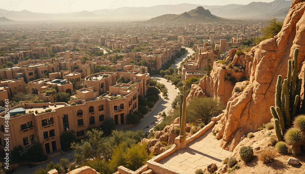 Obraz premium Residential Buildings and Desert Landscape Aerial View