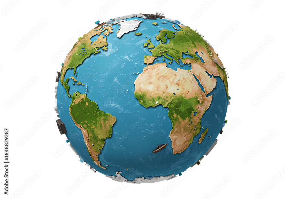 Fototapeta premium Global Perspective: Low-Poly Earth Model isolated on transparent background