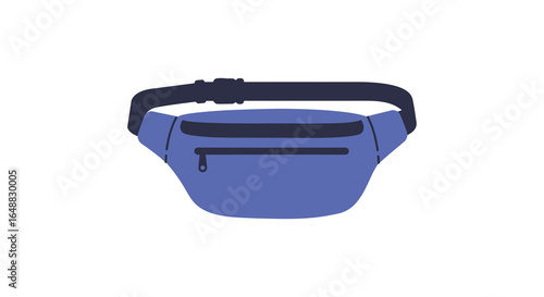 Isolated blue fanny pack or waist bag with black strap and zipper