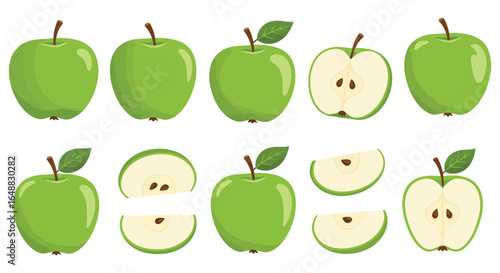 Green Apple Collection Whole Halved and Sliced Fruit for Healthy Eating