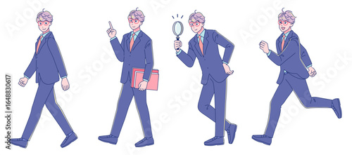 元気なアニメ調の男子生徒　ブレザー制服　全身