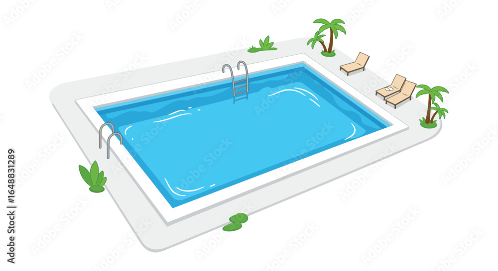 Fototapeta premium Aerial View of a Swimming Pool with Palm Trees and Lounge Chairs