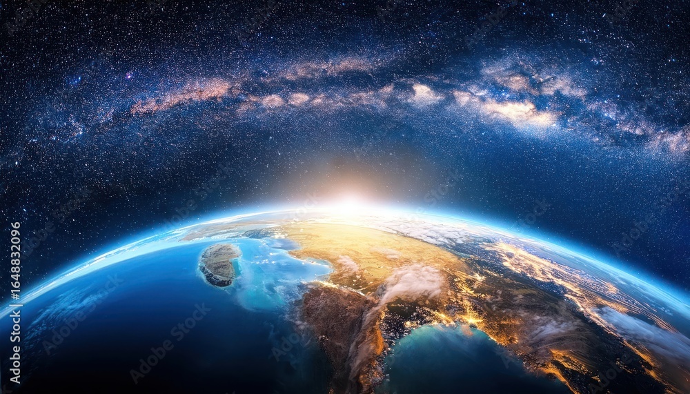 Obraz premium Panoramic Full View of Earth from Space: Stunning Global Perspective