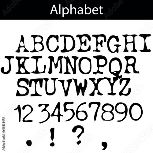 alphabet, font alphabet, letters, numbers, punctuation, punctuation marks, vector