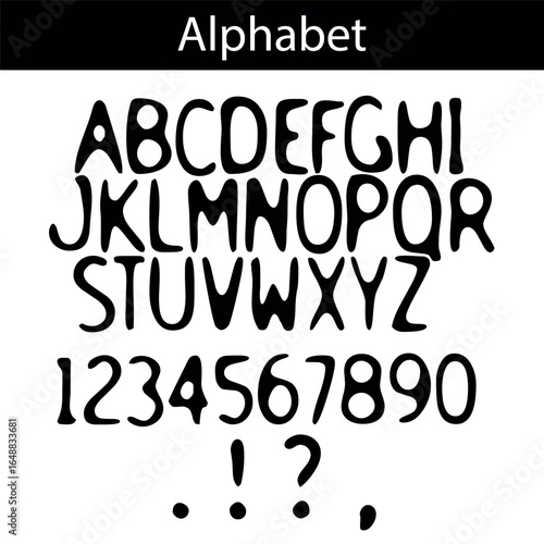 alphabet, font alphabet, letters, numbers, punctuation, punctuation marks, vector