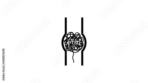 post-traumatic stress disorder PTSD symbol, black isolated silhouette