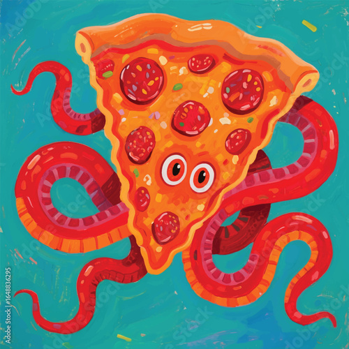 Monster Pizza Hydra with Tentacle Vector Design Template