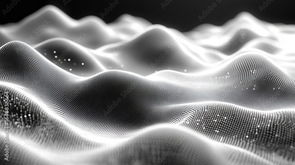 Obraz premium Abstract digital landscape. Soft, undulating forms of light and shadow create a sense of movement and depth