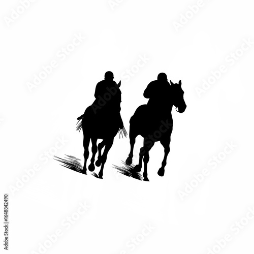 Dynamic silhouette of two galloping horses in motion