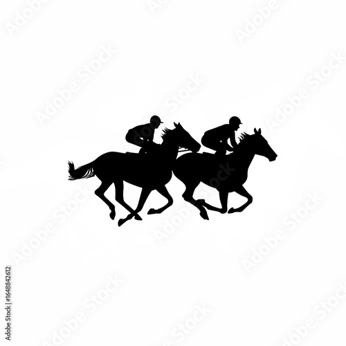 Dynamic silhouette of two powerful racing horses galloping side by side