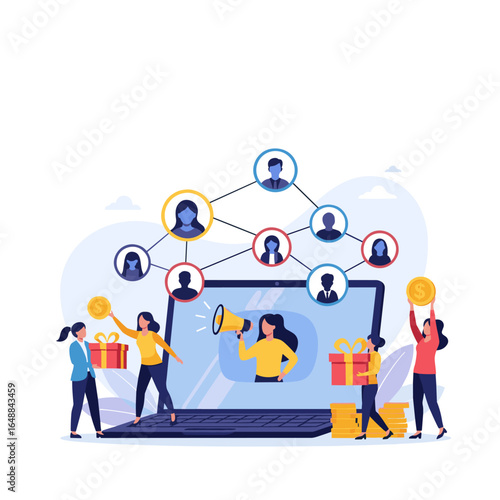 Illustrating the concept of team building and collaborative business growth facilitated by digital networking strategies online
