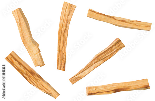 Palo Santo wood sticks isolated on white background, top view.
