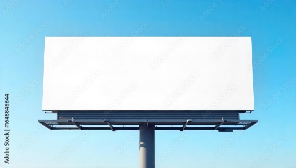 Obraz premium A stark, empty billboard stands against a clear blue sky, its blank surface ready for a message The scene is minimalist and emphasizes the potential for impactful advertising , urban, texture