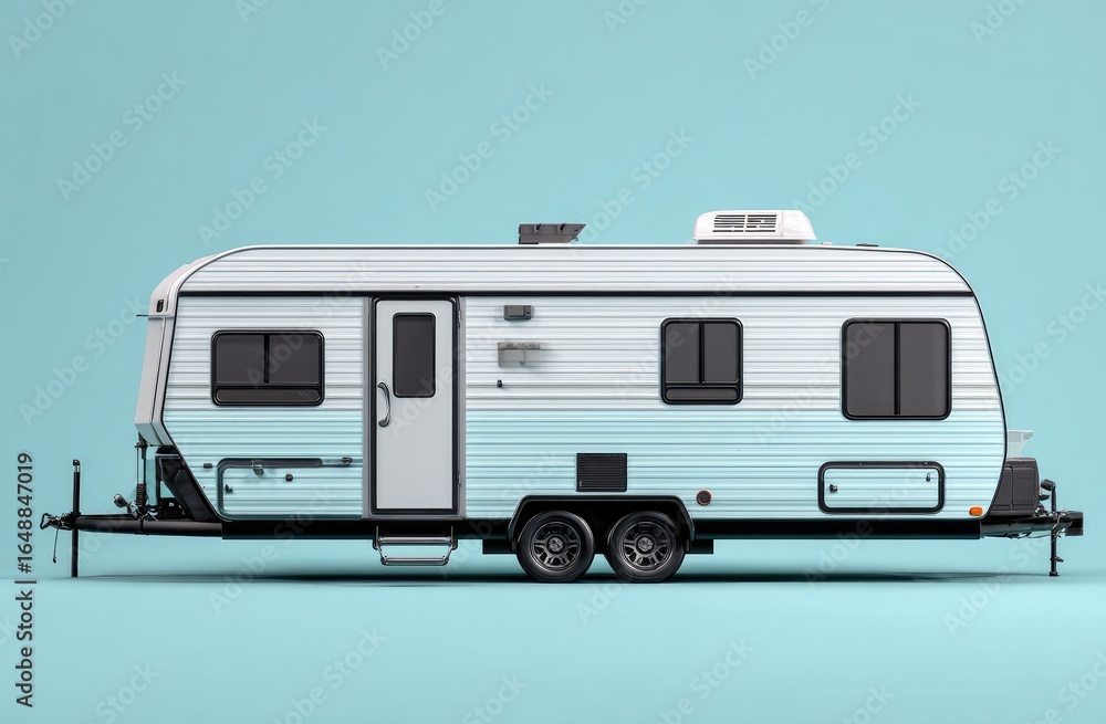 Naklejka premium Light teal and white camper van profile shot