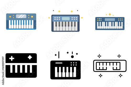 Flat icon of an electronic keyboard with vertical key divisions and small control area

