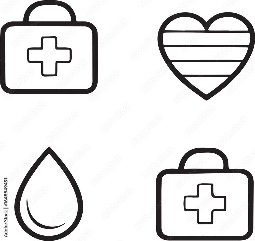 Fototapeta premium Essential Health and Medical Care Outline Icons