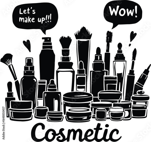 Cosmetic beauty products makeup brushes skincare vector illustration for beauty salon or shop